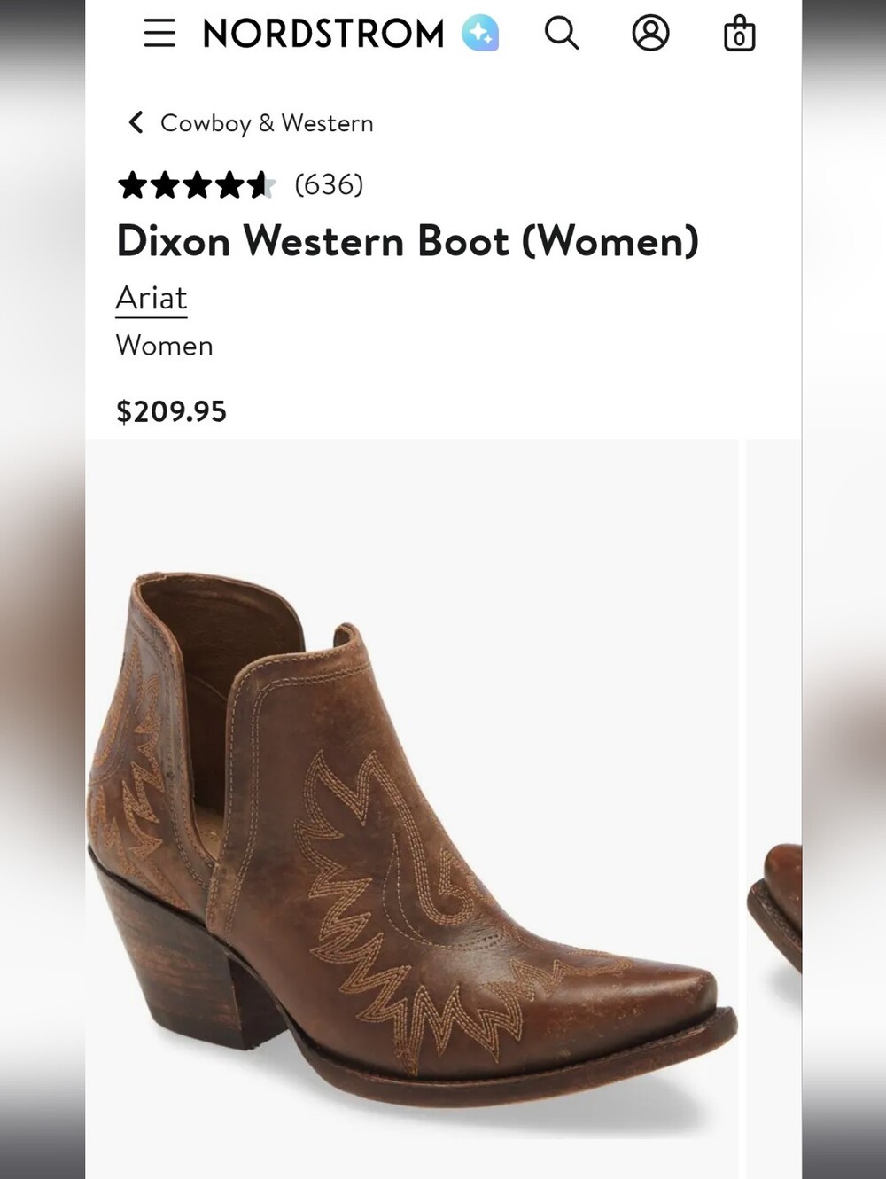 Ariat Dixon Western Ankle Boot - Brown